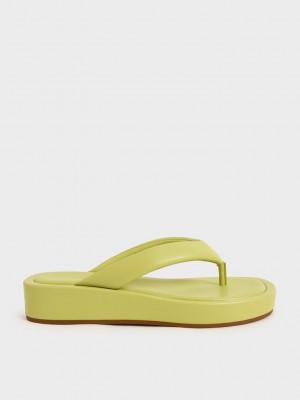 Charles & Keith Yastıklı Platform Tanga Sandals Açık Yeşil | IOZS-65148