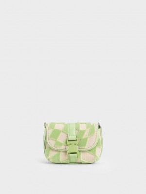 Charles & Keith Zetta Belt Tokalı Checkered Mini Bag Nane Yeşil | HRDW-71308