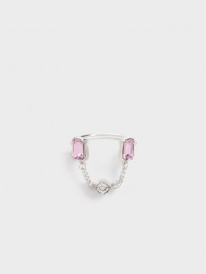 Charles & Keith Zira Crystal Chain-Link Open Ring Gümüş | HJOK-59147
