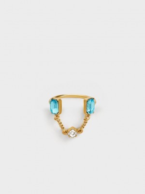 Charles & Keith Zira Crystal Chain-Link Open Ring Altın | RTHO-37506