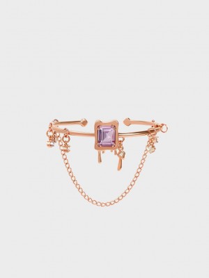 Charles & Keith Zira Crystal Charm Cuff Bracelet Pembe Altın | OYFN-81972
