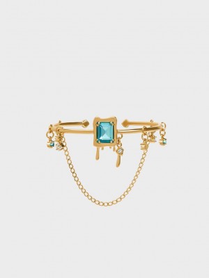 Charles & Keith Zira Crystal Charm Cuff Bracelet Altın | UPJV-50167