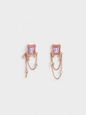 Charles & Keith Zira Crystal Charm Drop Earrings Pembe Altın | OVJT-56978