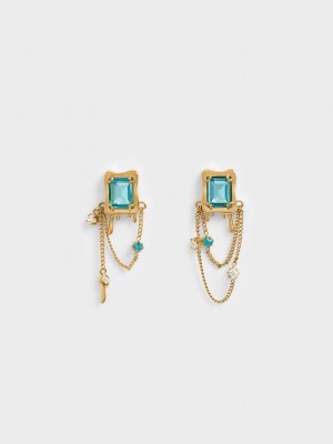 Charles & Keith Zira Crystal Charm Drop Earrings Altın | NDPR-21405
